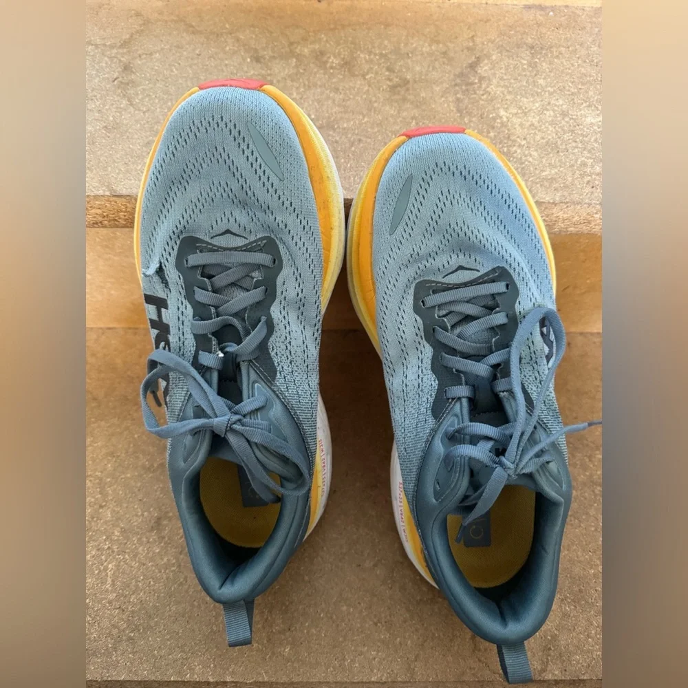 Hoka Bondi 8 wide men's running shoes in  Goblin Blue / Mountain Spring Size 9 - Picture 2 of 7